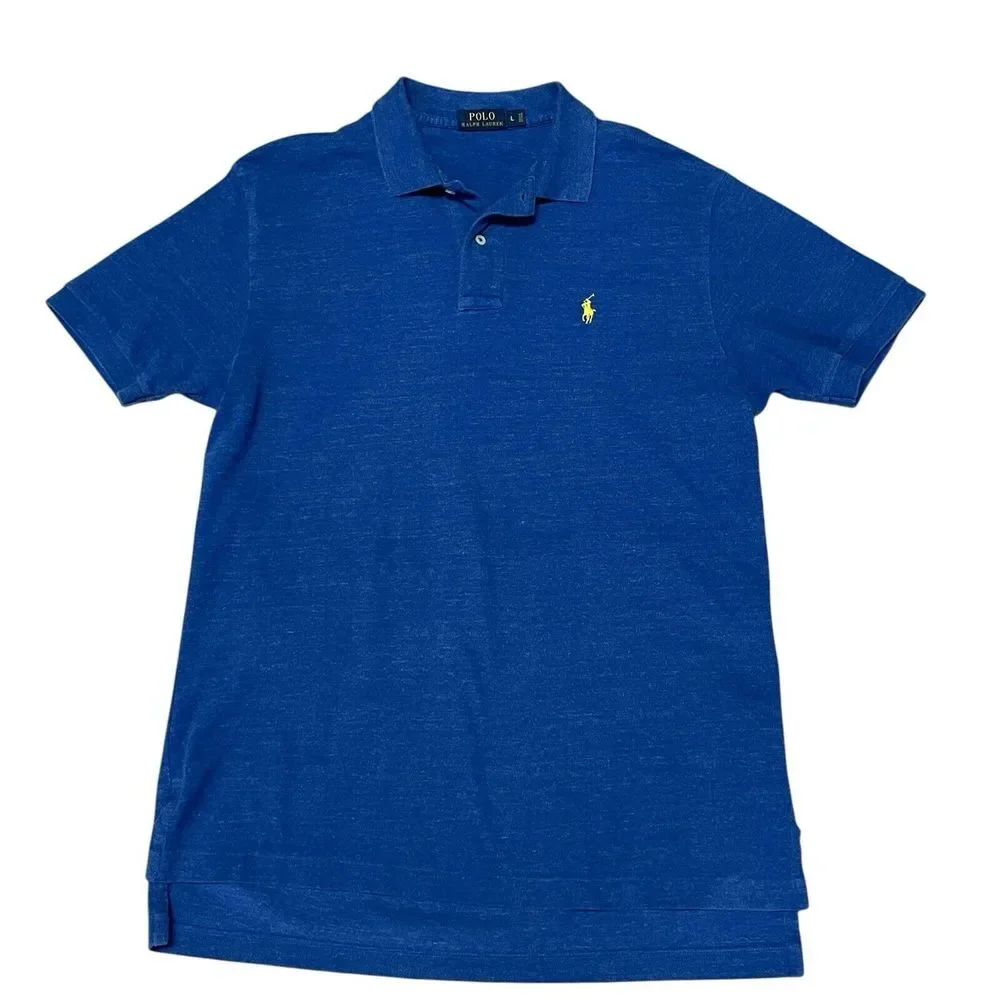 Polo‎ Ralph Lauren Classic Fit 100% Cotton Blue Mens Polo Shirt Size Large